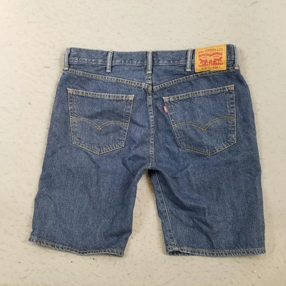 Levis 505 Denim Shorts Mens 38‎ Blue Regular Fit Bermuda 11 Inseam Casual